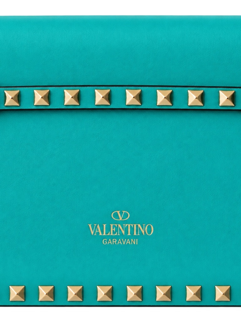 Valentino Garavani Turquoise Leather Rockstud Clutch with Gold Hardware - Rare